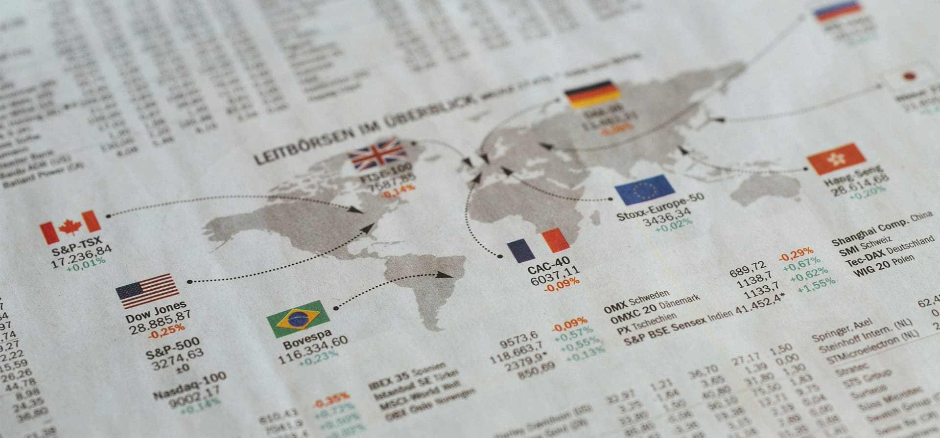 Imagen de Periódico con un mapa mundi y gráfico de precios