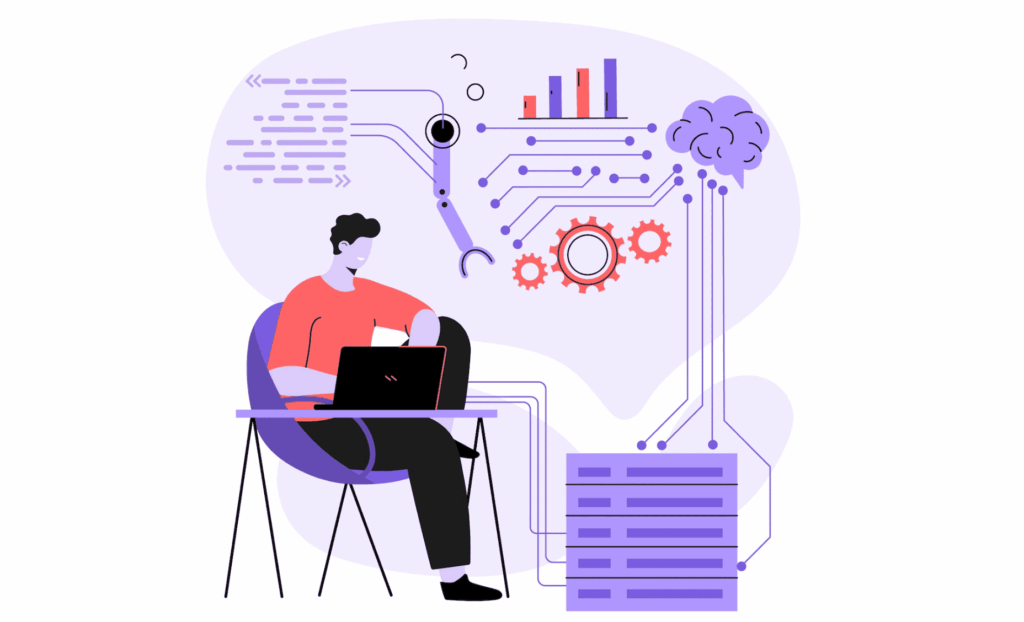 Dibujo persona utilizando un portátil usando la inteligencia artificial