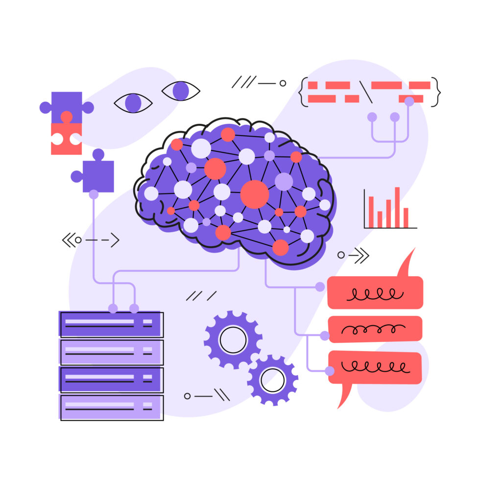 Imagen cerebro morado representando los algoritmos de la inteligencia artificial