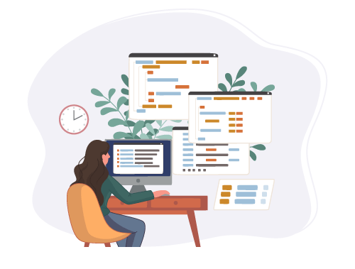 Ilustración persona examinándose de examen SAP en su ordenador